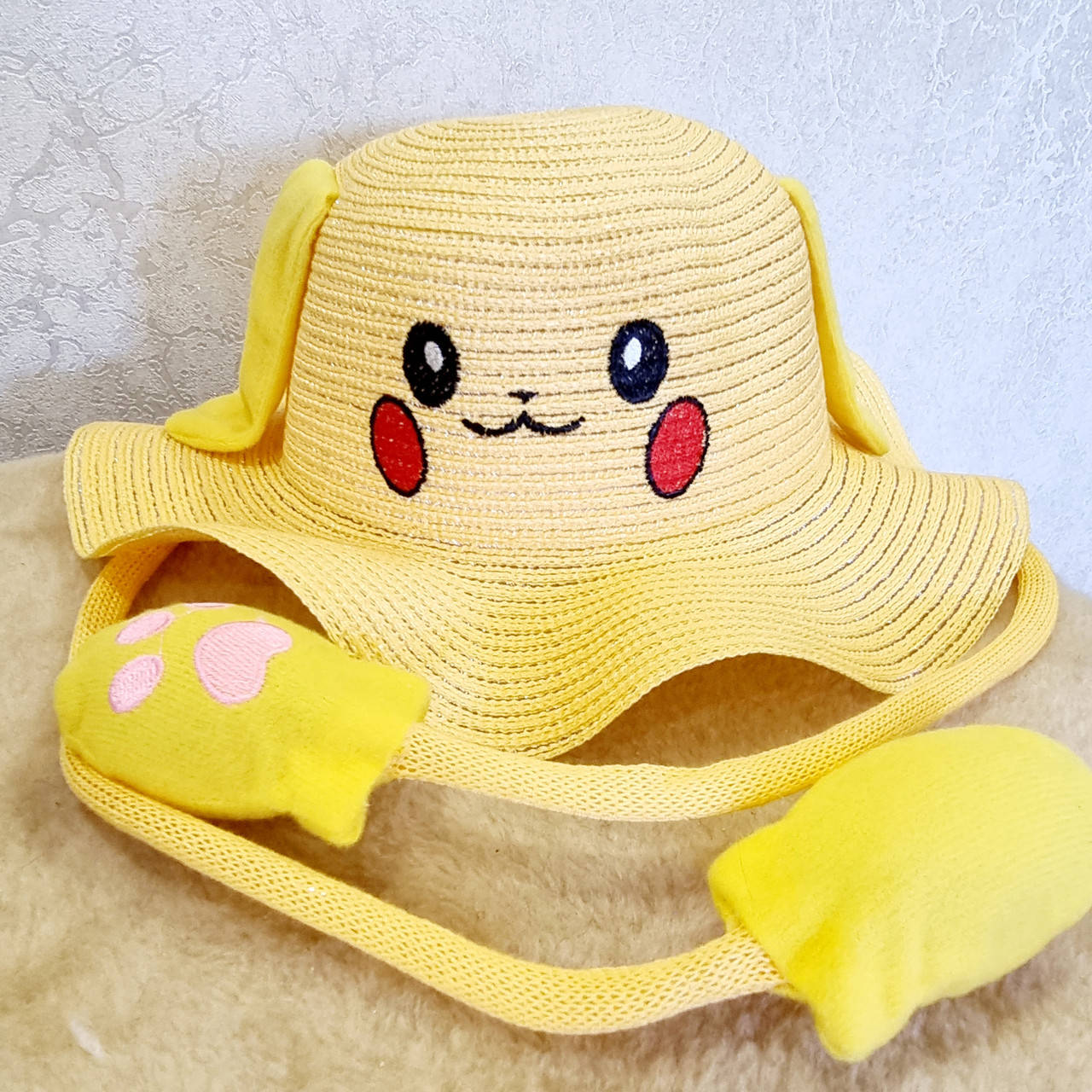 

Детская летняя шляпа Пикачу с поднимающимися ушами, размер 52-54 желтая, Желтый