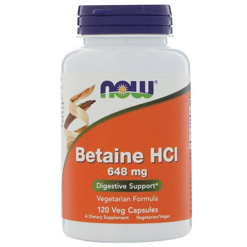 

Бетаин гидрохлорид, Betaine HCL, Now Foods, 648 мг, 120 капс., (NOW-02938), 120