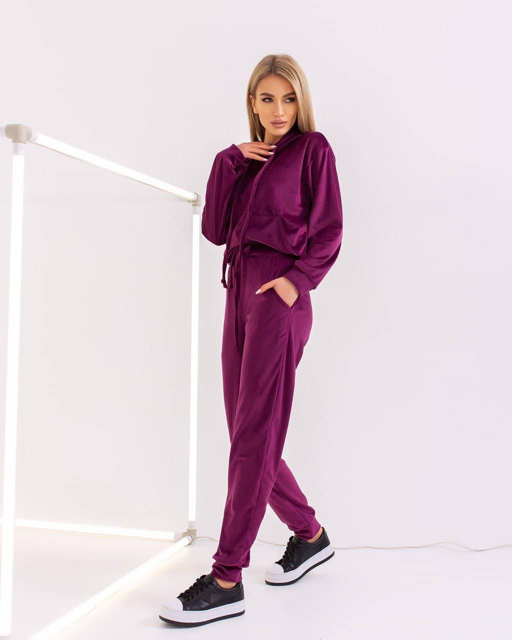 

Женский спортивный костюм из велюра бордового цвета SKL92-356859, Бордовый