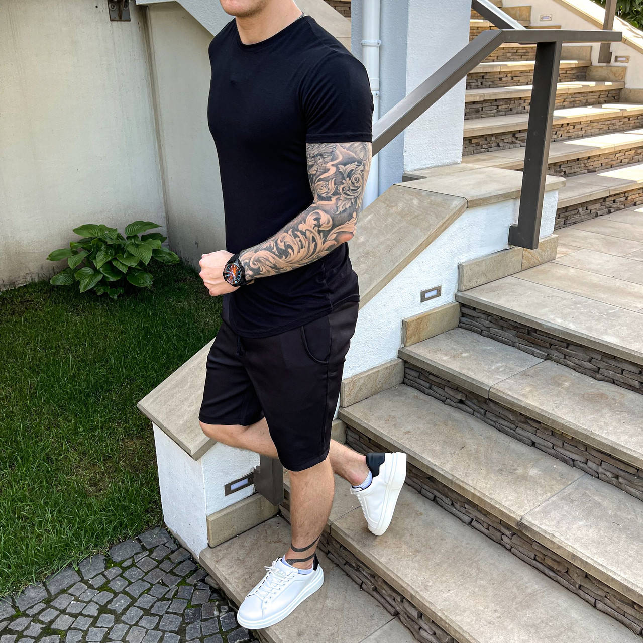 

Футболка лонг и шорты мужские летние черные ASOS | Комплект мужской летний ЛЮКС качества