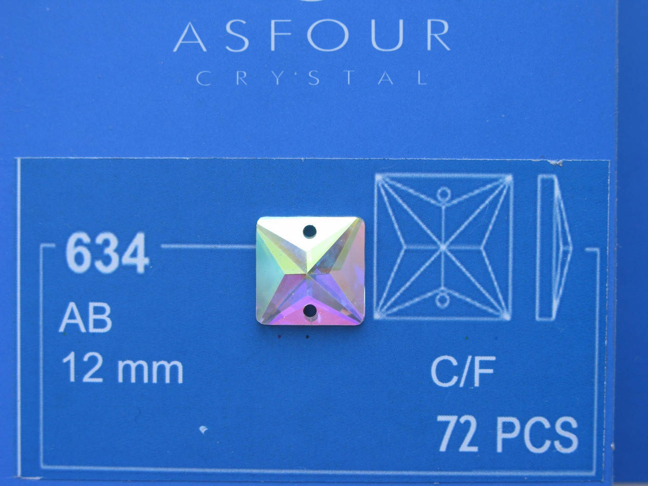 

Стразы пришивные Asfour Квадрат 12мм. Crystal AB