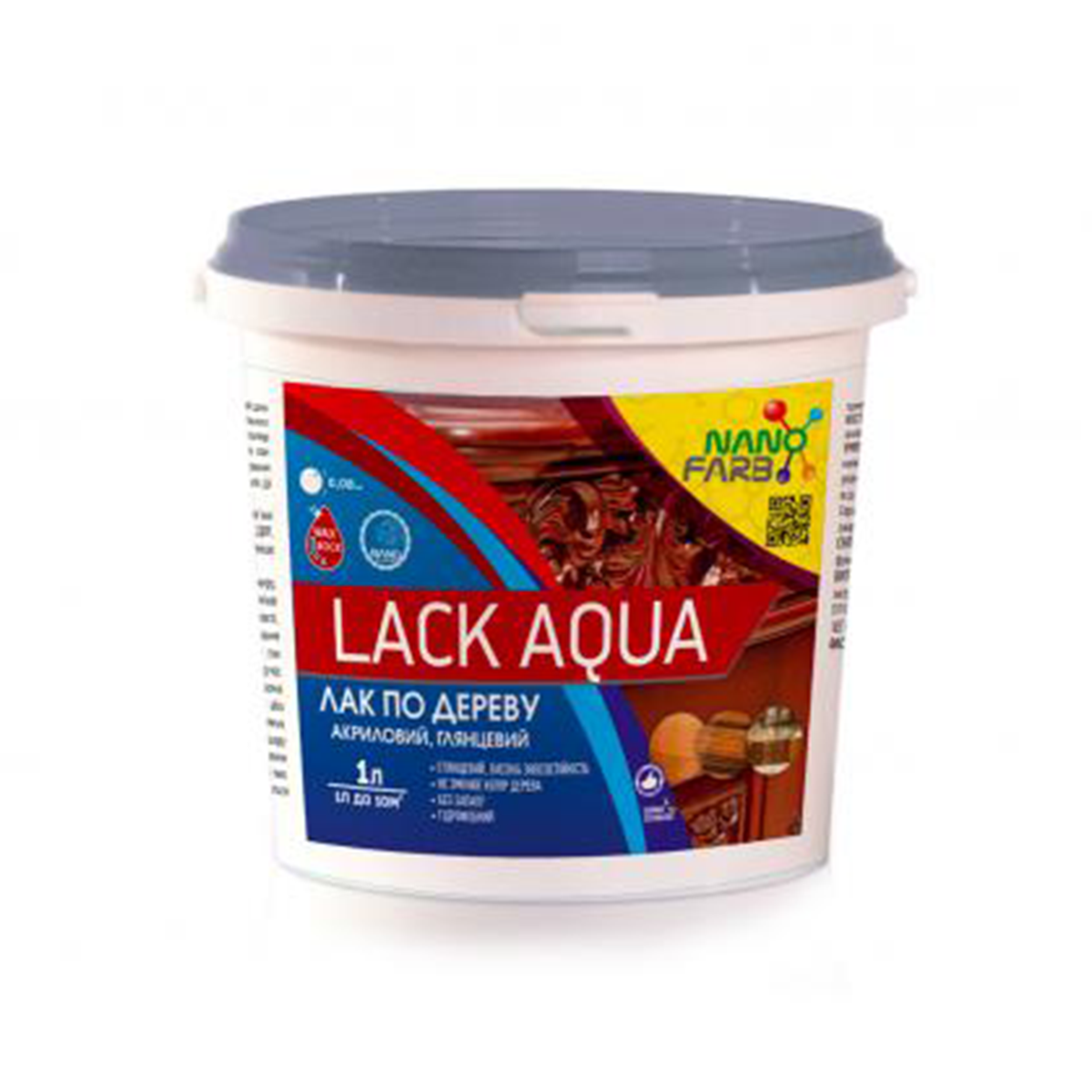 

Износостойкий акриловый лак по дереву и обоям NanoFarb Lack Aqua 1л (глянец)