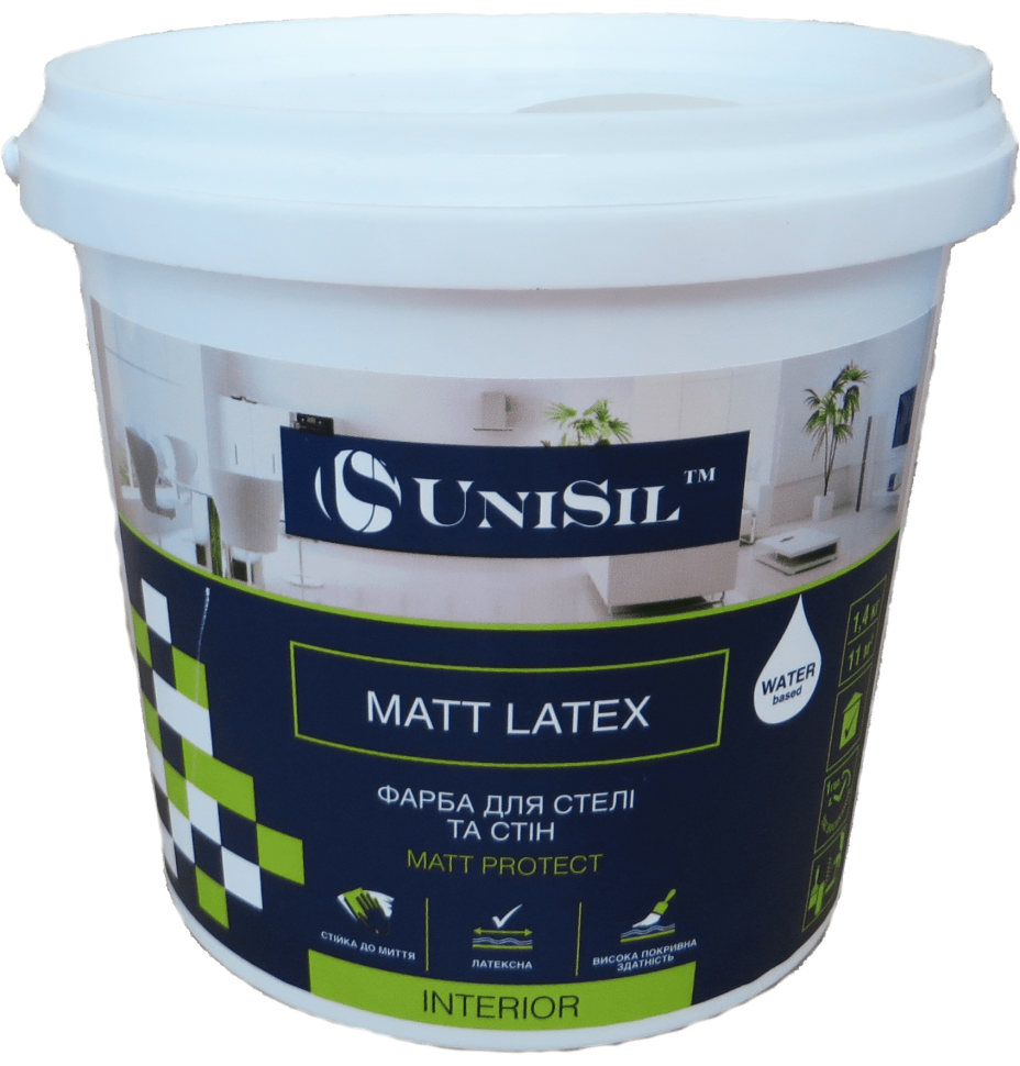 

Водоемульсійна фарба для стін Unisil Matt latex, 3.5 кг