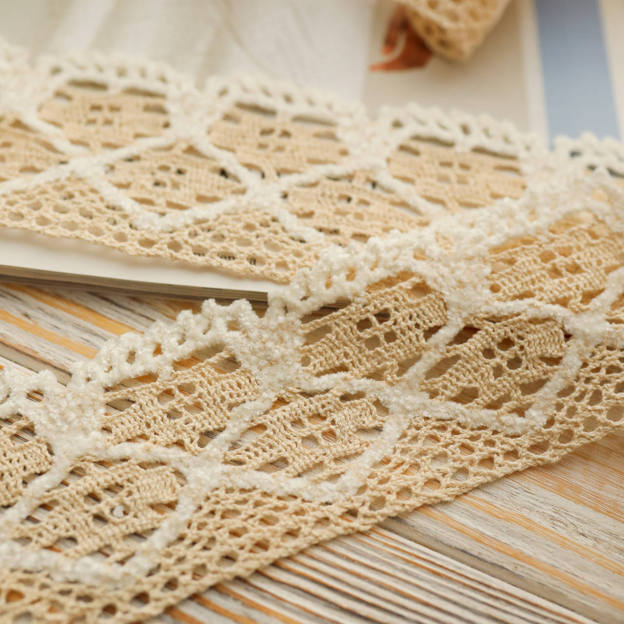 

Кружево натуральное (Лен) хлопковое / ширина 60 мм / кремовый, Бежевый