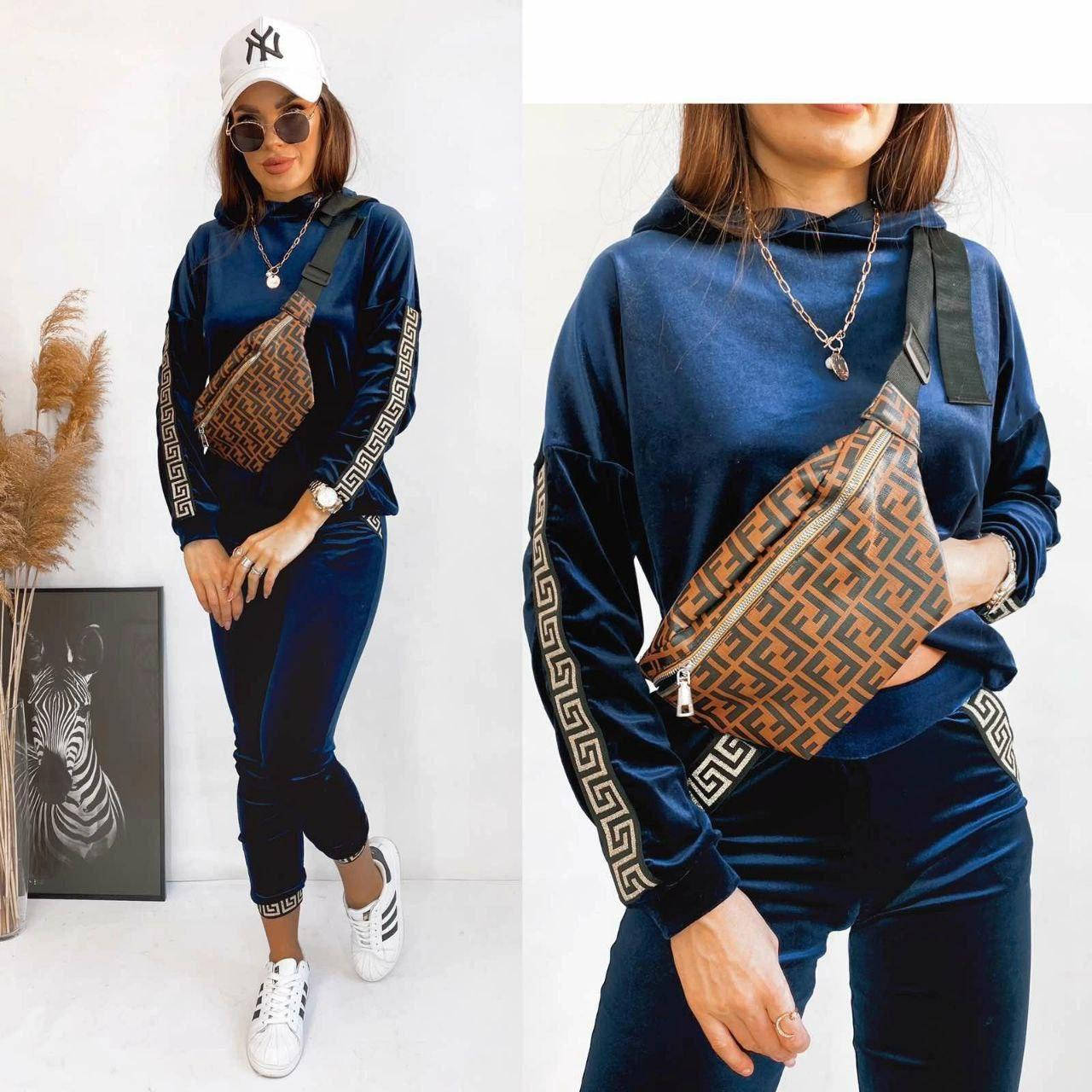 

Стильный женский спортивный костюм кофта штаны бархат Хаки, XL/XXL, Синий