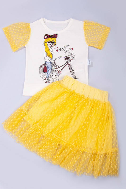 

Костюм для девочки, футболка с юбкой желтый, 5