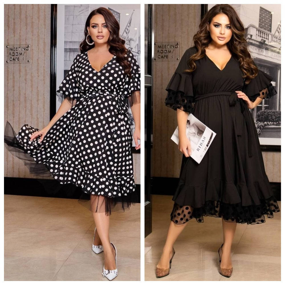 

Нарядное платье бэбби-долл длиной миди из софта + сетка батальное