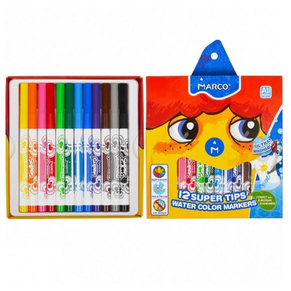 

Фломастеры цветные "MARCO" (Марко) серии "Super Washable" 1630-12CB, Набор 12 цветов, Разные цвета