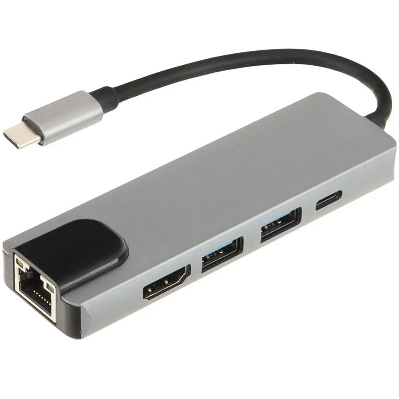 

Usb type c hub, 5в1 Type-C PD, USB 3.0/2.0, HDMI, RJ45 Ethernet, Хаб для макбука, Type-C Hub