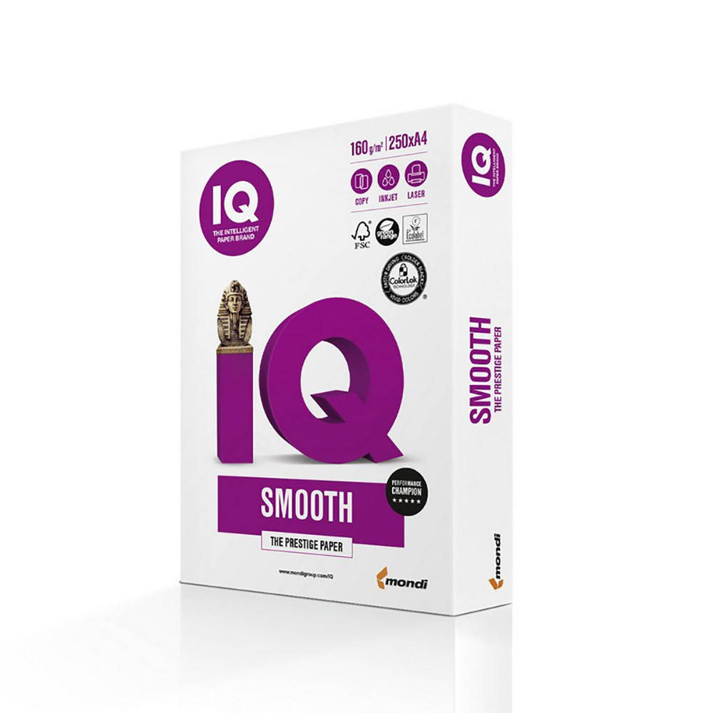

Бумага офисная А4 IQ Smooth 160г/м2, 250л, Белый