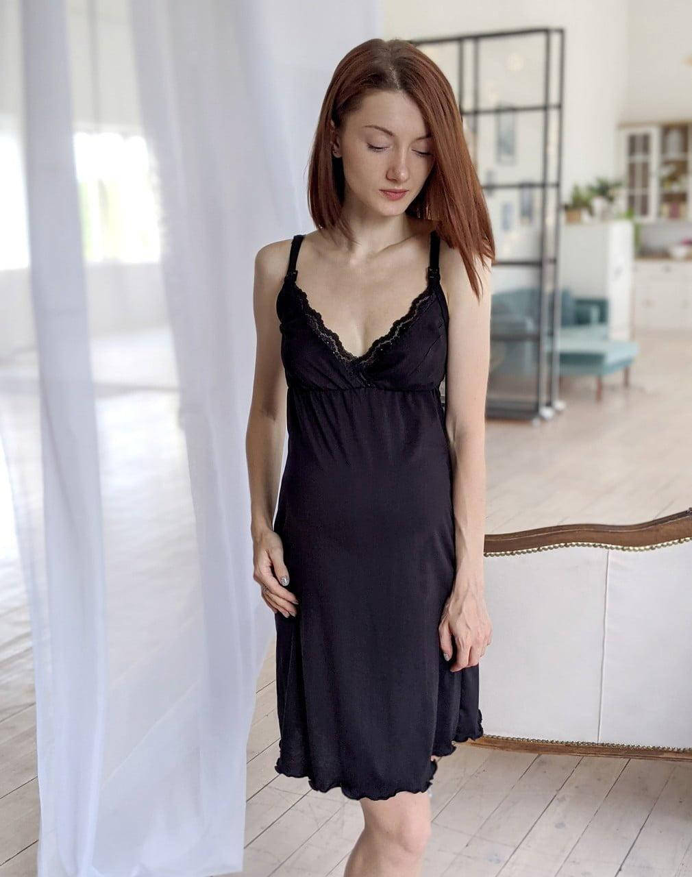 

Ночная рубашка в роддом (для кормления) с кружевом, черный