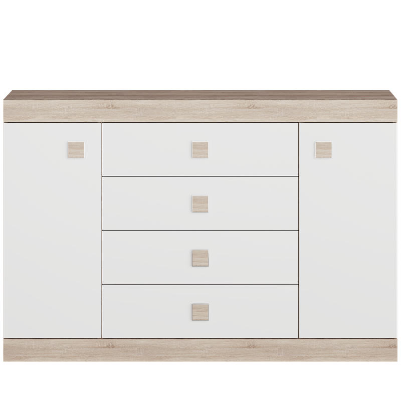 

Светлый большой комод в гостиную на 4 ящика, на телескопах Эверест Соната-8 дуб сонома/белый (EVR-2013)