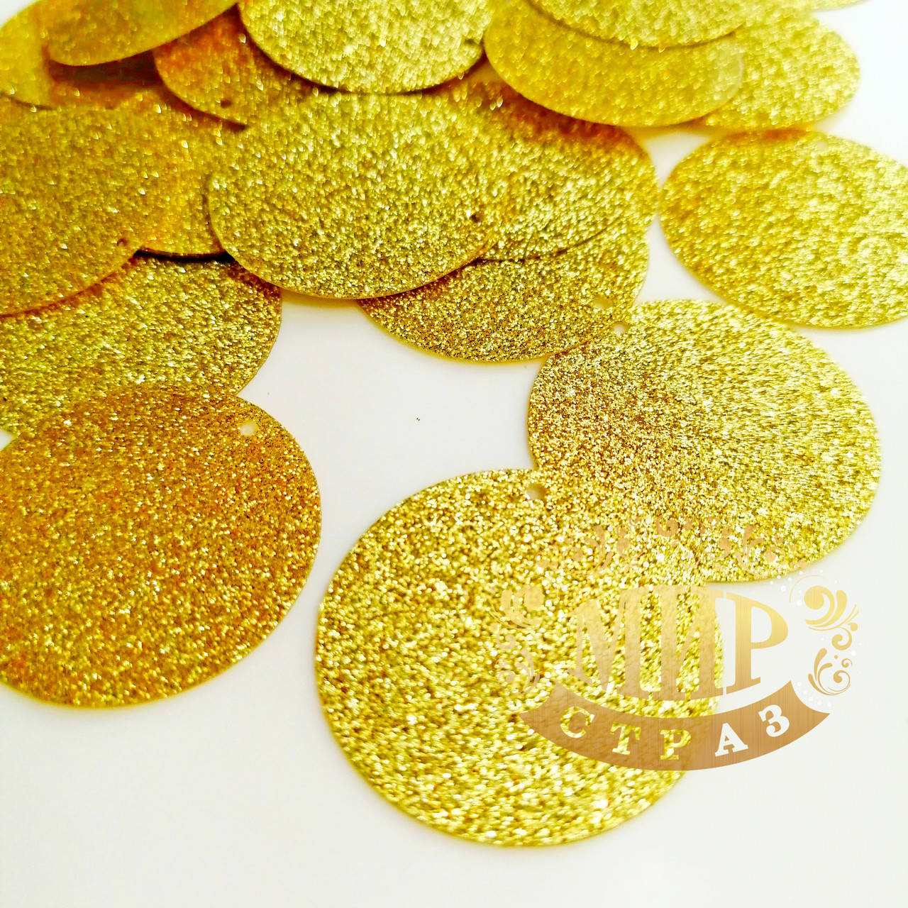 

Пайетки глиттерные 30мм, цвет Sparkle Gold, 100 шт