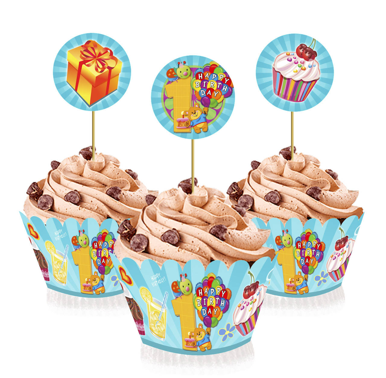 

Топперы для капкейков " Первый годик голубой ", 6 шт.