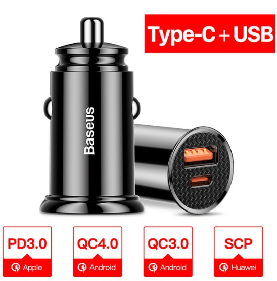 

АЗУ Автомобильное зарядное устройство BASEUS Circular Plastic A+C PPS |QC4.0/PD, 1USB/1Type-C, 5A| (black)