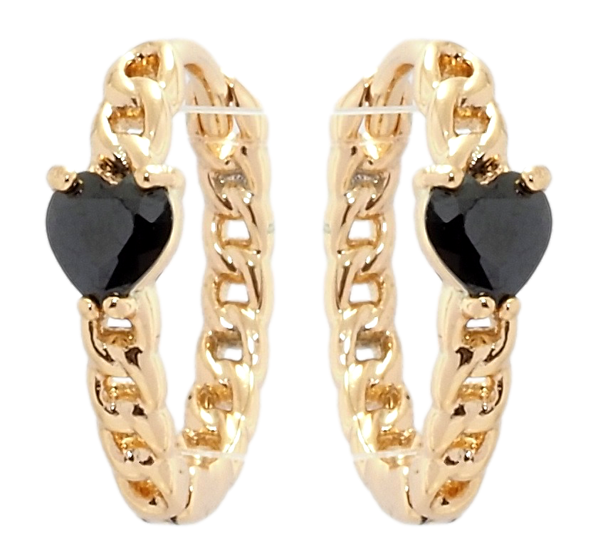 

Серьги Xuping Позолота 18K колечки "Черные сердечки фианиты на цепочке"