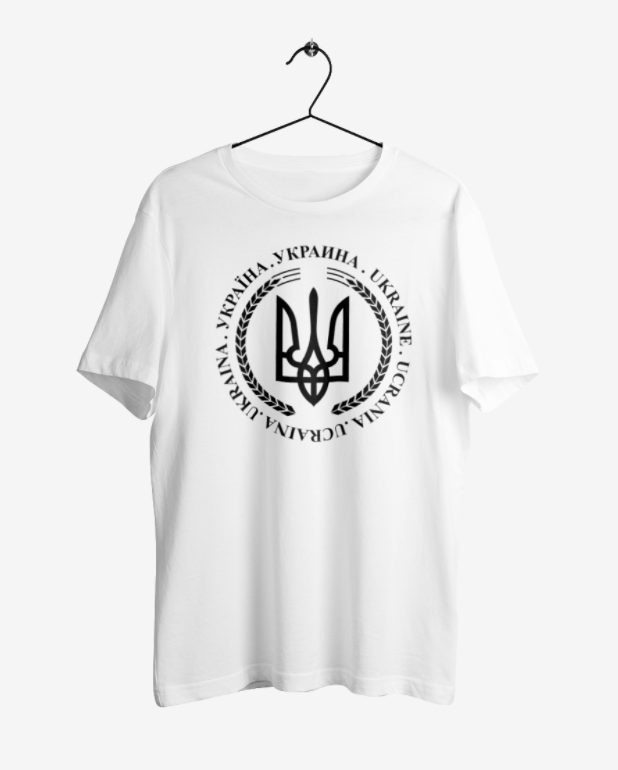 

Белая футболка Герб Украины патриотические футболки унисекс