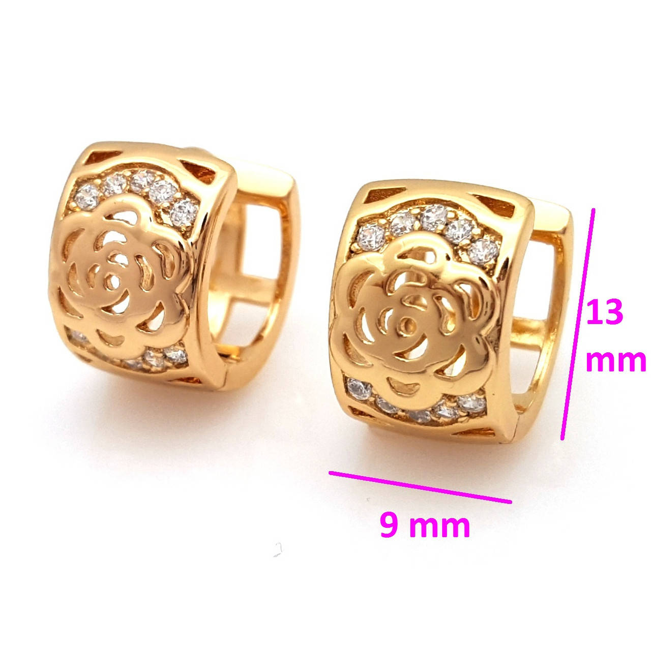 

Серьги Ажурный Цветок, с камешками, медзолото Xuping, 18К