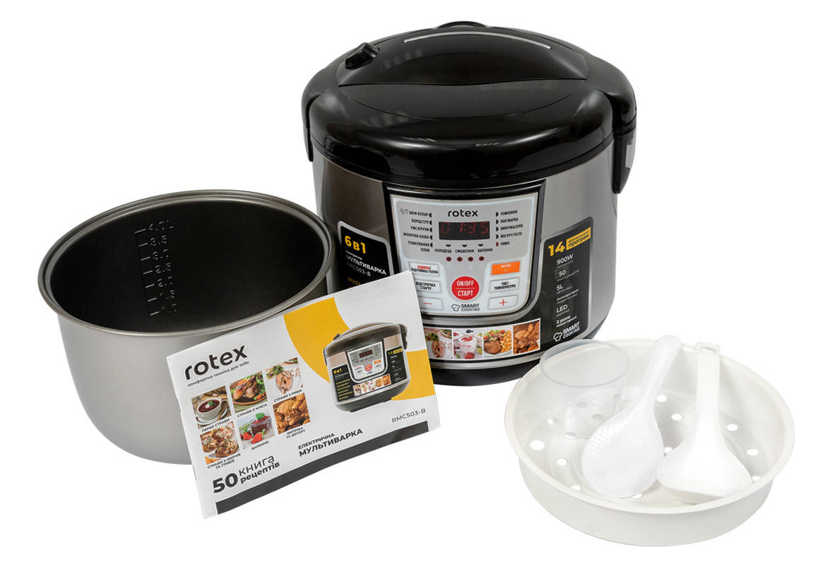 

Мультиварка Rotex RMC-503B 5 л 14 программ 900 Вт Нержавеющая сталь / Черный