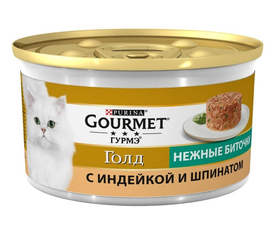 

Влажный корм Purina Gourmet Gold Нежные биточки для кошек, с индейкой и шпинатом, 85 г