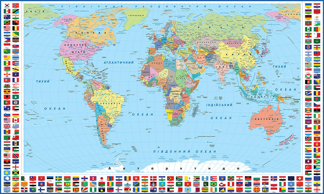 

Карта мира с флагами стран на Украинском 47004 1.5х2.5м стандарт