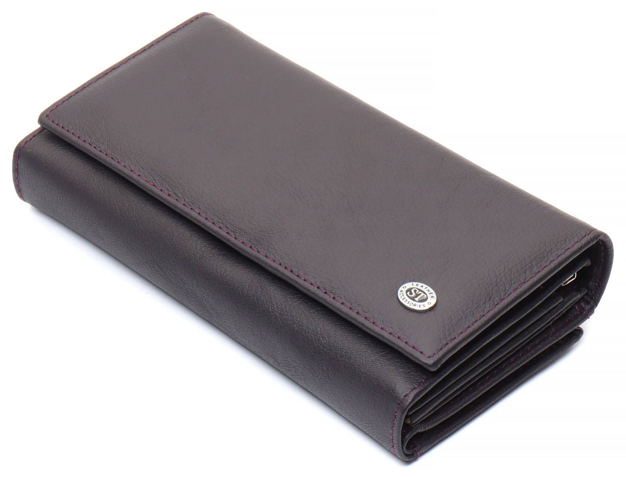 

Фиолетовый кожаный кошелек с большой монетницей и блоком для карт ST Leather ST246