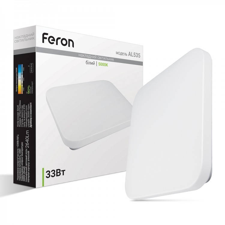 

Светодиодный светильник накладной Feron AL535 33W 5000К квадратный (01701)