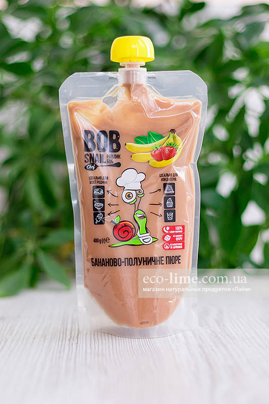

Пюре фруктовое из БАНАНА-КЛУБНИКИ без сахара Bob Snail, 400 г