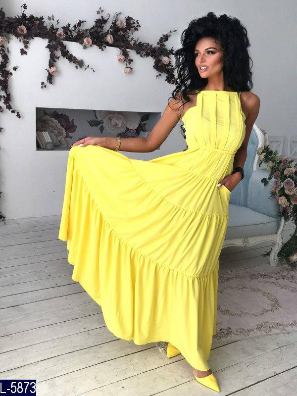 

Праздничное платье модное женское в пол желтое