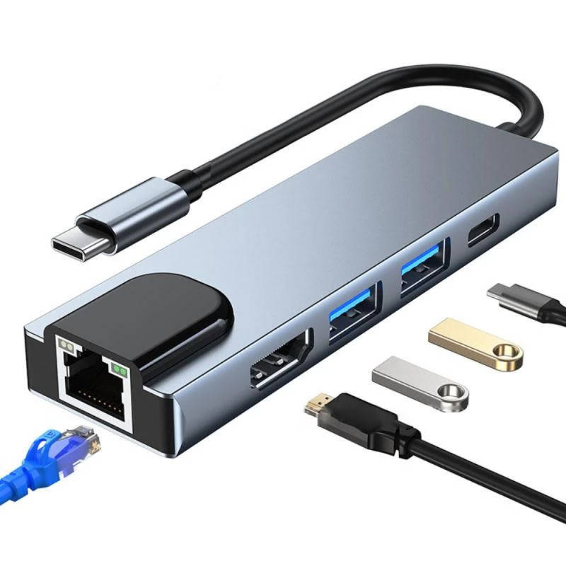 

Мультипортовая док-станция BYL-2007 5 в 1 USB Type C - (PD/USD/HDMI/RJ-45) (6910)