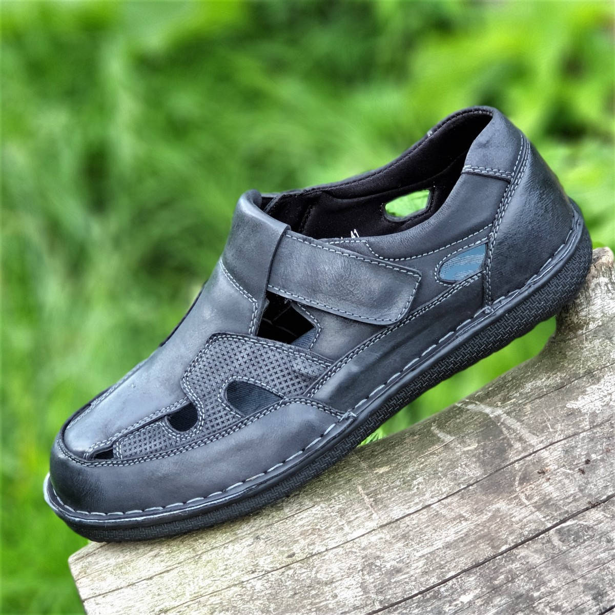 

Туфли мужские летние открытые повседневные кожаные черные, сандалии (Код: 1497) Только 40р!, Черный