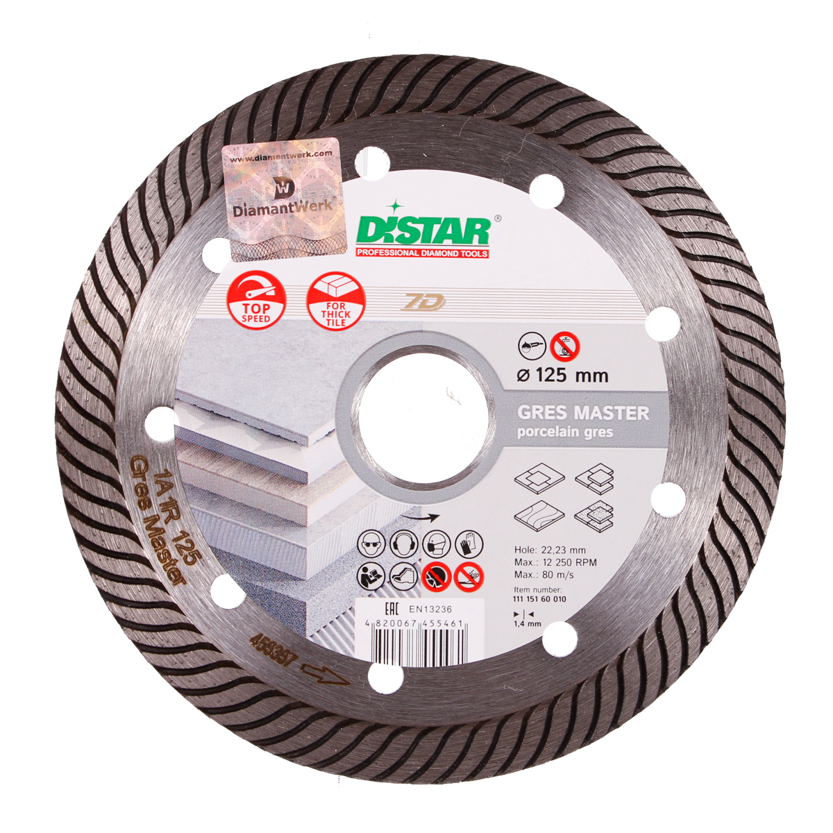 

Диск алмазный по керамограниту Distar 1A1R Gres Master 125x22.2x1.4 мм
