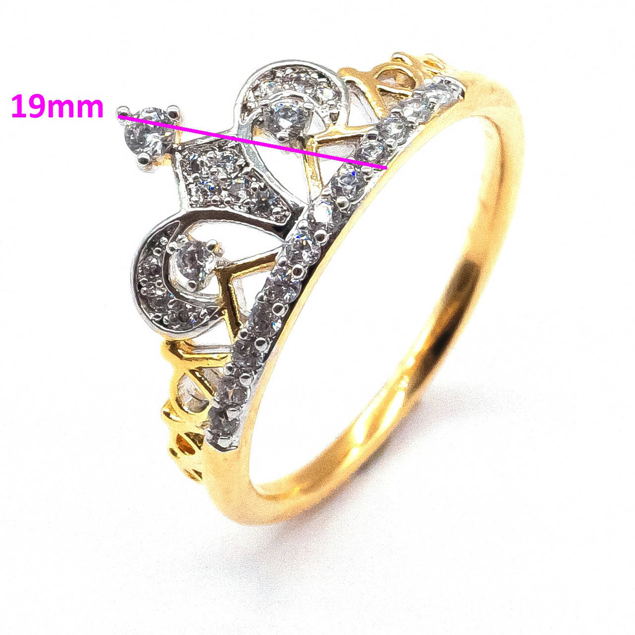 

Кольцо Ажурная Корона, с цирконием, p. 18,5, позолота + родий, Xuping, 18К