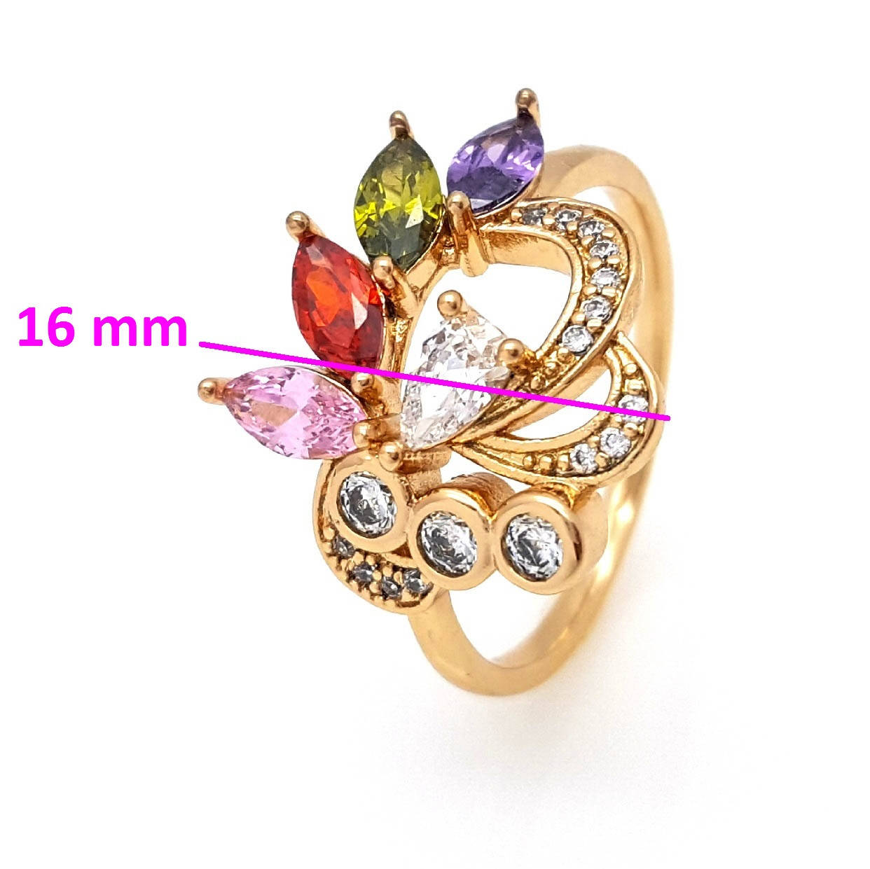 

Кольцо Завиток с разноцветным цирконием, p. 17, р. 18, р. 19, р. 19,5, медсталь Xuping 18К