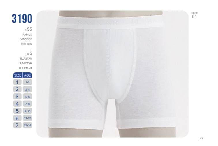 

Трусы боксеры для мальчика Baykar Турция детские боксерки трусики шорты для мальчиков белые Арт. 3190, Белый