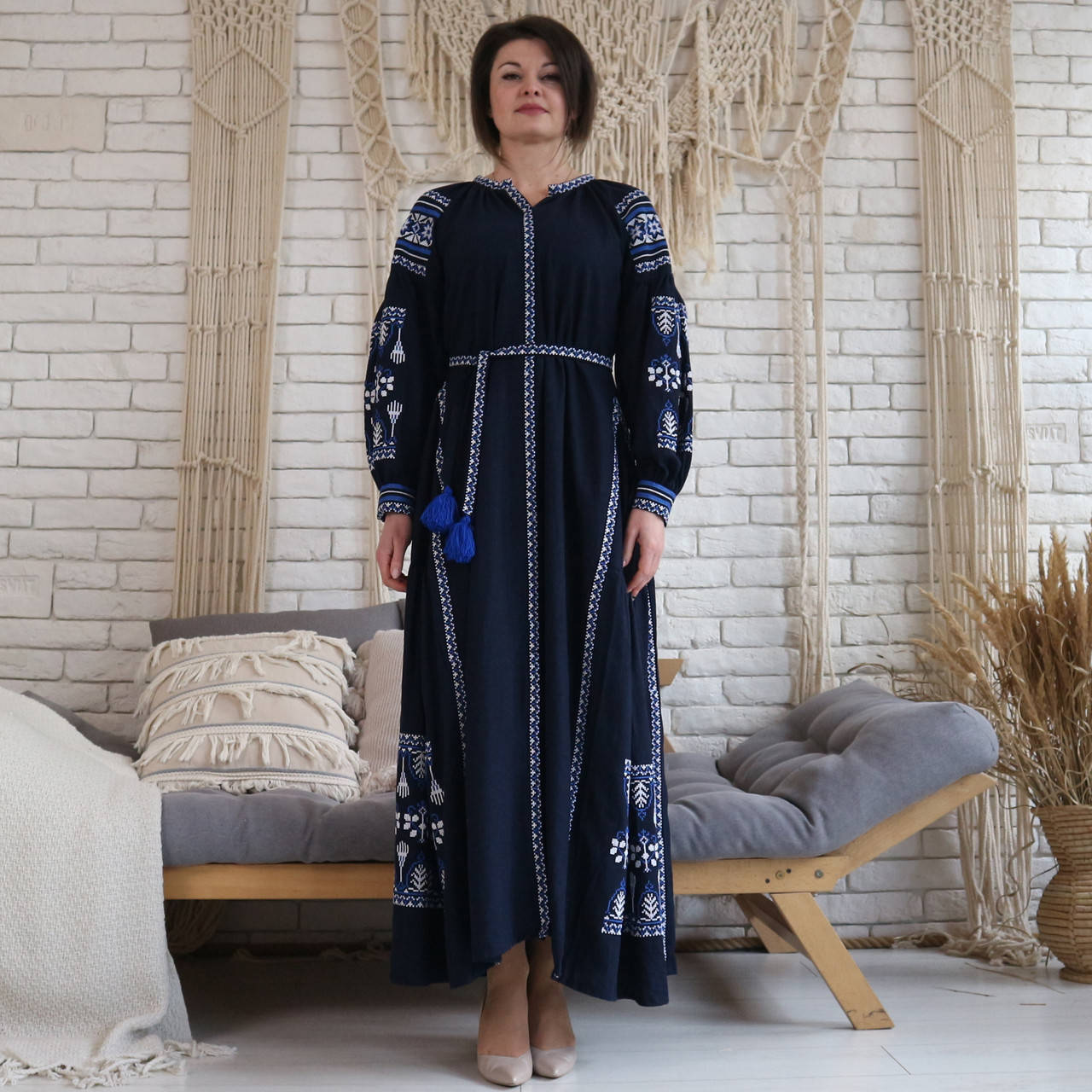 

Вышитое платье "Ханна" PJ-0049, Темно-синий