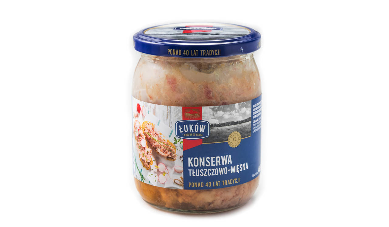 

Консерва «Мясо в жире 465 г» в розницу или оптом. Производство – Польша (ŁUKÓW)