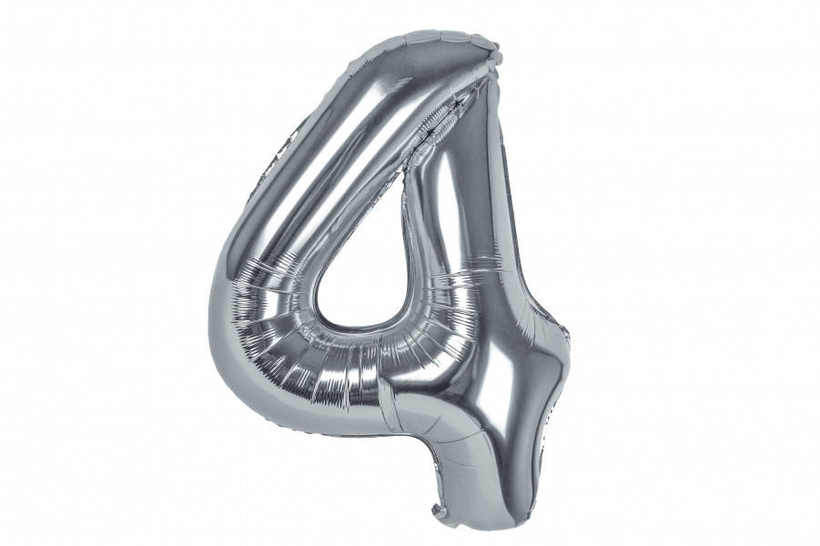 

Воздушный шар цифра "4" серебро