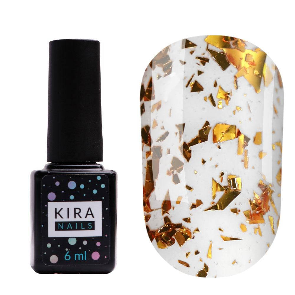 

Топ для гель лака финиш без липкого слоя Kira Nails No Wipe Top Gold Shard с золотой паталью, 6 мл