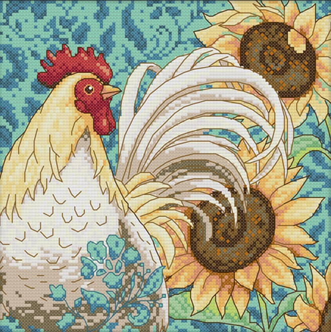 

Набор для вышивания крестом 27х27 Петух и подсолнухи Joy Sunday D228