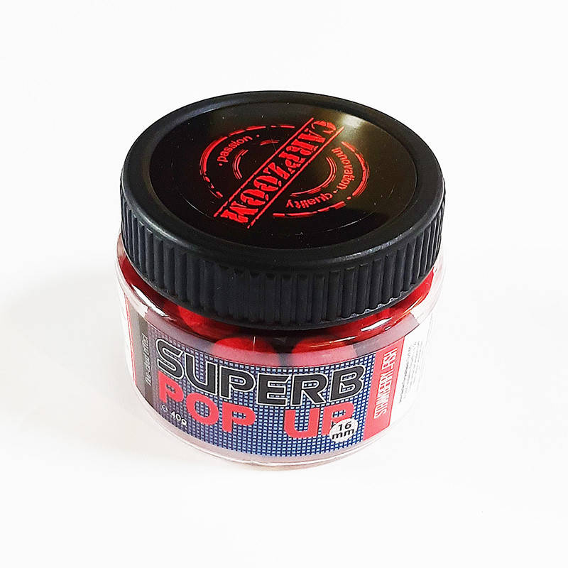 

Бойлы дымящие плавающие Strawberry-fish (Клубника/Рыба) Superb Pop Up 16mm 40g