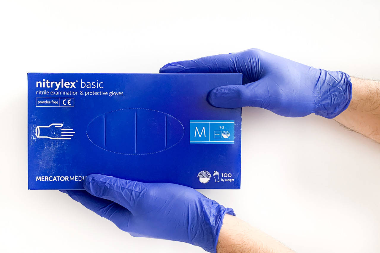 

Защитные нитриловые перчатки Mercator Medical, М, синие, 100 шт., Синий