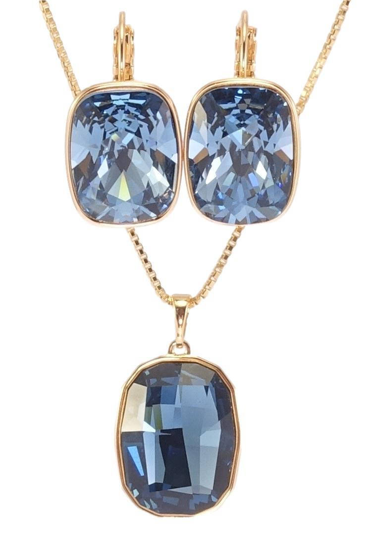 

Набор Xuping Позолота 18K с кр-ми Swarovski Серьги Кулон на цепочке "Кристаллы Montana 11х21мм" дл.39,5-44см х