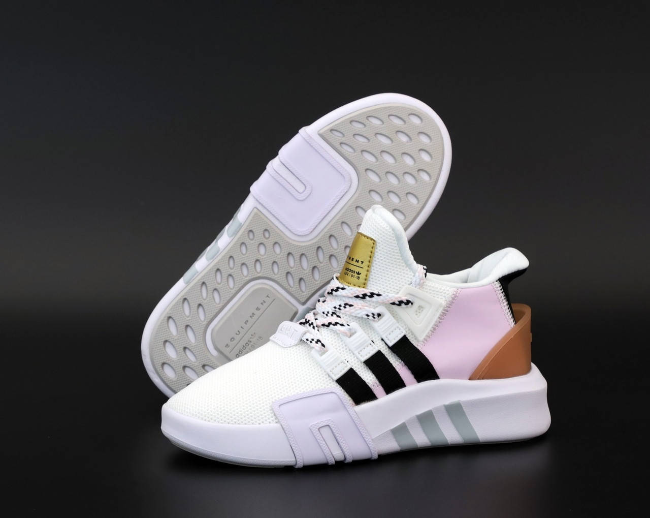 

Кроссовки женские Adidas EQT "Белые с розовым" высокие адидас р. 38;40 38, Черный