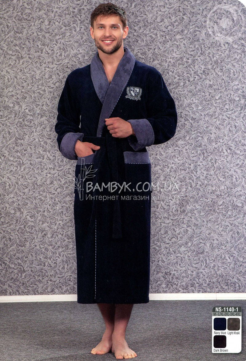 

Халат мужской (бамбук) Nusa №1140-1-синий 3XL