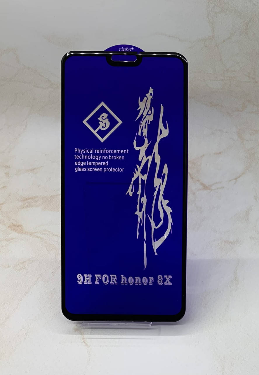 

Защитное стекло Honor 8x полное покрытие Full Glue полный клей PREMIUM, Черный