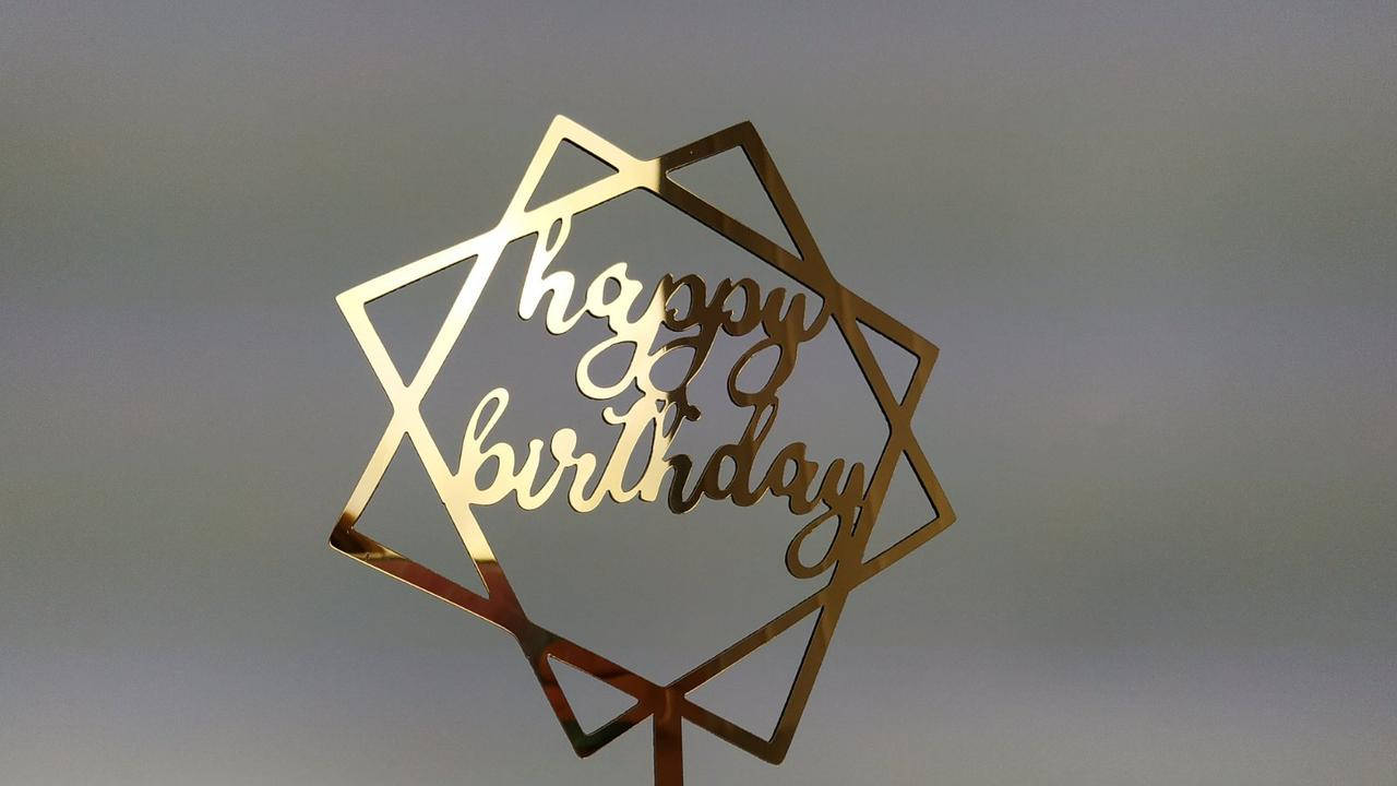 

Топпер зеркальный золотой Happy Birthday