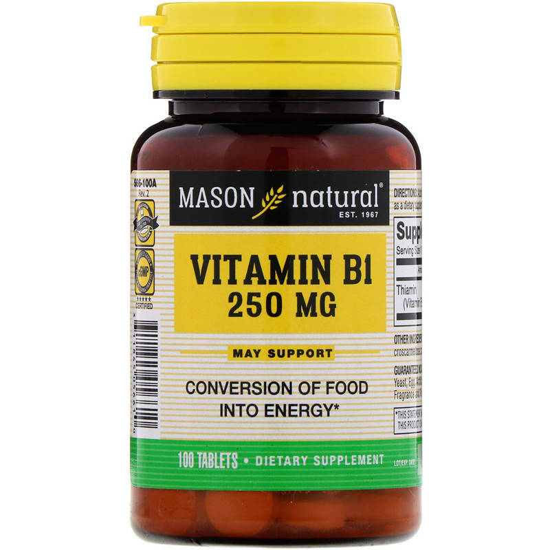 

Mason Natural, Витамин B-1, 250 мг, 100 таблеток