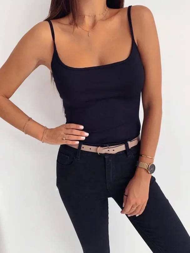 

Женская майка с тонкими бретелями дайвинг, Черный