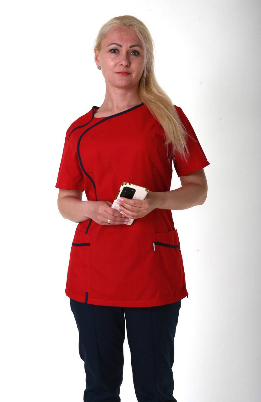 

Костюм медицинский женский красный с синим (батист, 42-60, 22123)